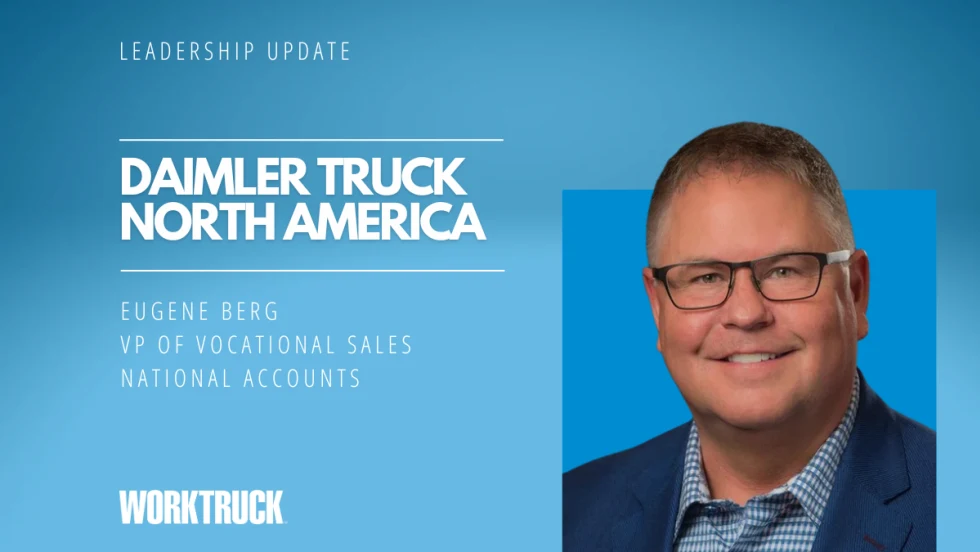 Blue background with inset photo of man in business attire and white lettering for Leadership Update, the company name, and the man's name.