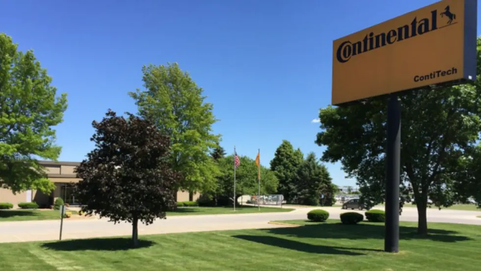 Front view of the Continental ContiTech plant entrance in Mount Pleasant, Iowa, featuring the Continental sign and landscaped grounds.