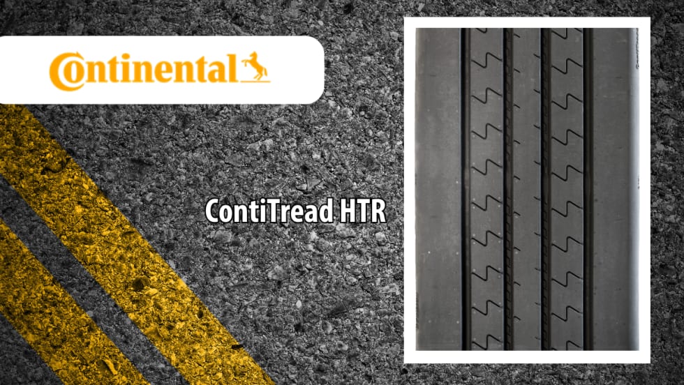 asphalt background with inset image of a tire treat and logo for Continental.