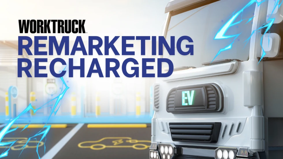 An electric truck charges at a modern station with glowing blue energy lines, symbolizing how EVs, technology, and people are recharging the future of fleet remarketing.