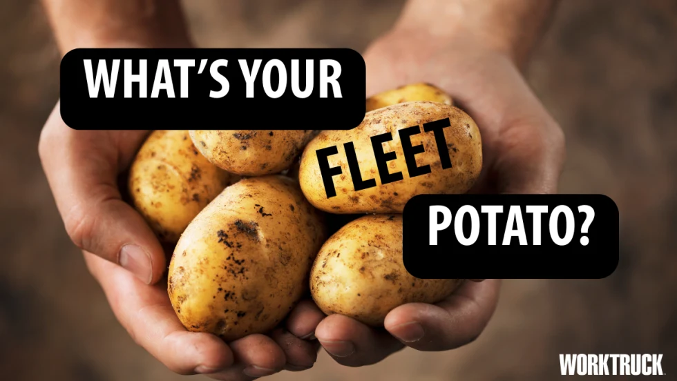 Hands holding several russet potatoes with the text “What’s Your Fleet Potato?” promoting creative, unexpected ideas in fleet management.