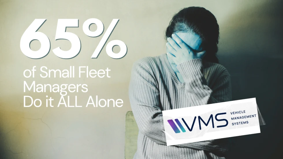 A stressed person covers their face, illustrating that 65% of small fleet managers handle all operations alone, according to a Vehicle Management Systems (VMS) survey.