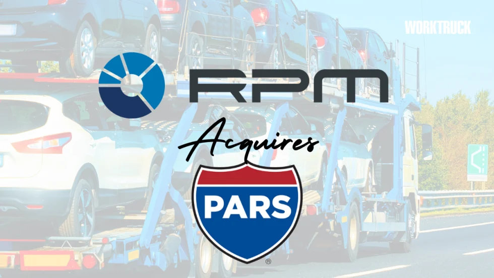 Faint background image of car hauler and logos for RPM and PARS, with the work Acquires between the logos.