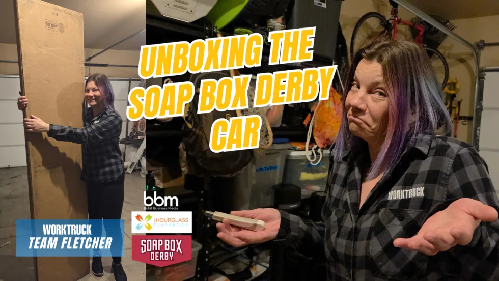 Unboxing the Soap Box Derby Car with images of Team Fletcher 