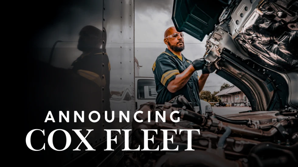 Technician services a truck engine during the launch of Cox Fleet, Cox Automotive’s new fleet brand combining Fleet Services and FleetNet America to support fleet uptime nationwide.