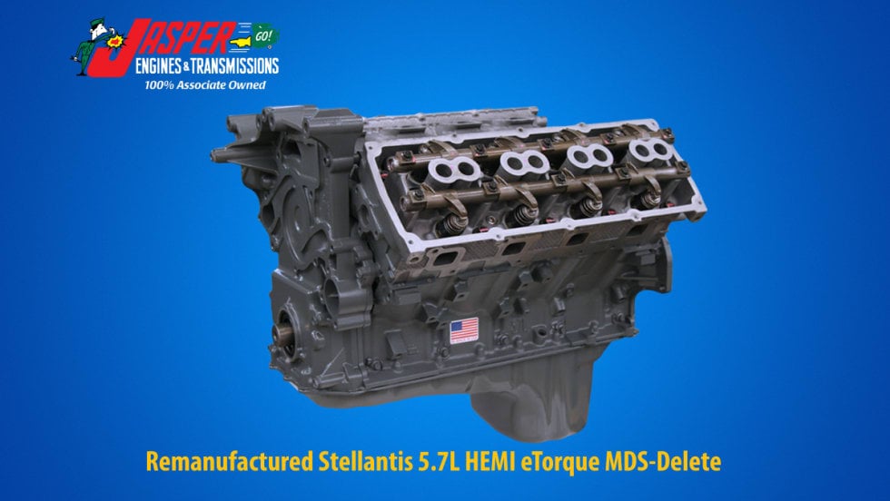 Image of a diesel image against a blue background and logo for Jasper Engines & Transmissions.