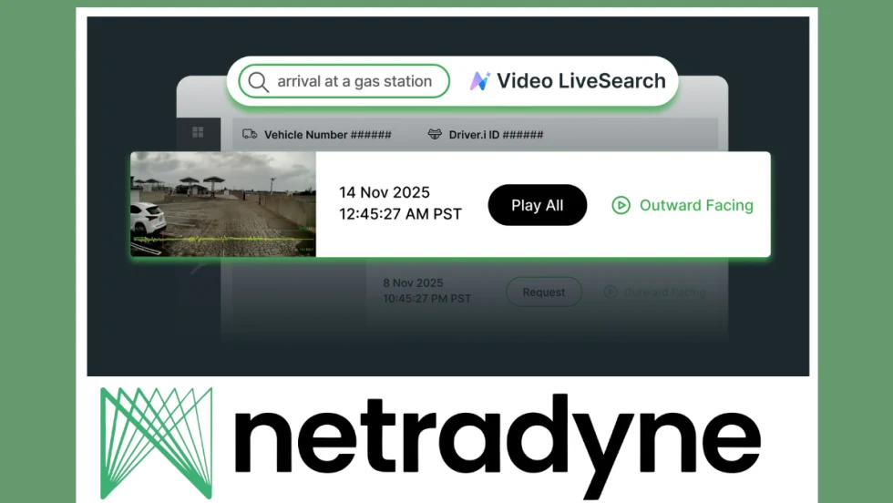 Background image of pop up of AI search, with Netradyne logo.