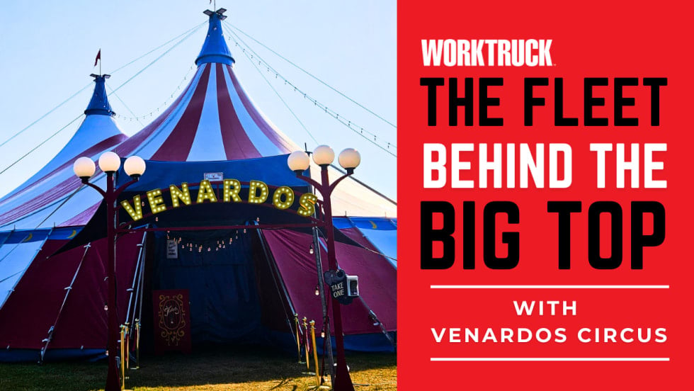 Work Truck graphic showing the Venardos Circus big top tent with the headline “The Fleet Behind the Big Top.”