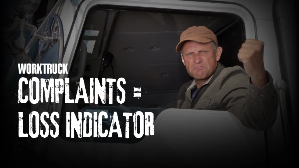 Angry work truck driver in cab showing frustration, symbolizing how unresolved driver complaints can lead to fleet losses and claims.