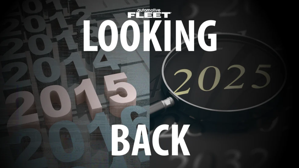 Looking back at 2025 fleet forecasts with a magnifying glass highlighting the year 2025, symbolizing reflection on long-term fleet trends and predictions.