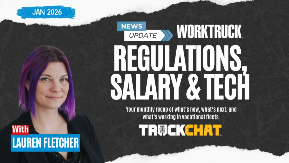 Truck Chat Monthly Recap January 2026 thumbnail featuring Lauren Fletcher with headline text Regulations, Salary and Tech and Work Truck branding.