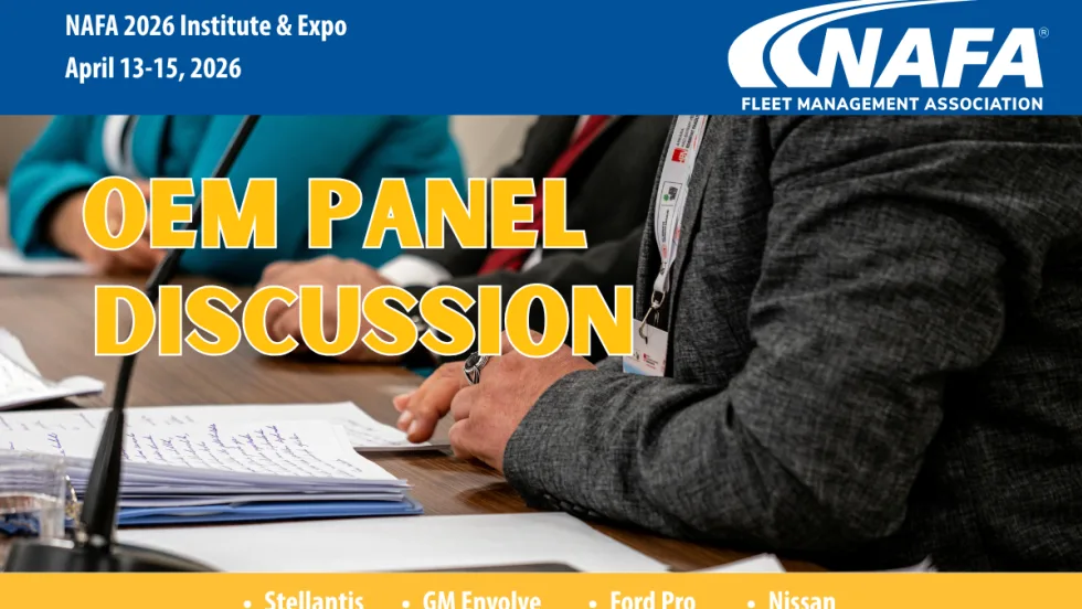 Background image of people's hands as they sit at a table and talk, logo for NAFA, and headline OEM Panel Discussion.