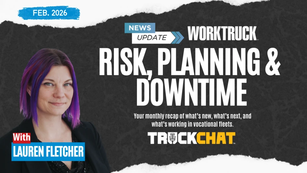 Truck Chat February 2026 thumbnail featuring Lauren Fletcher with headline “Risk, Planning & Downtime” for Work Truck News Update monthly fleet recap.