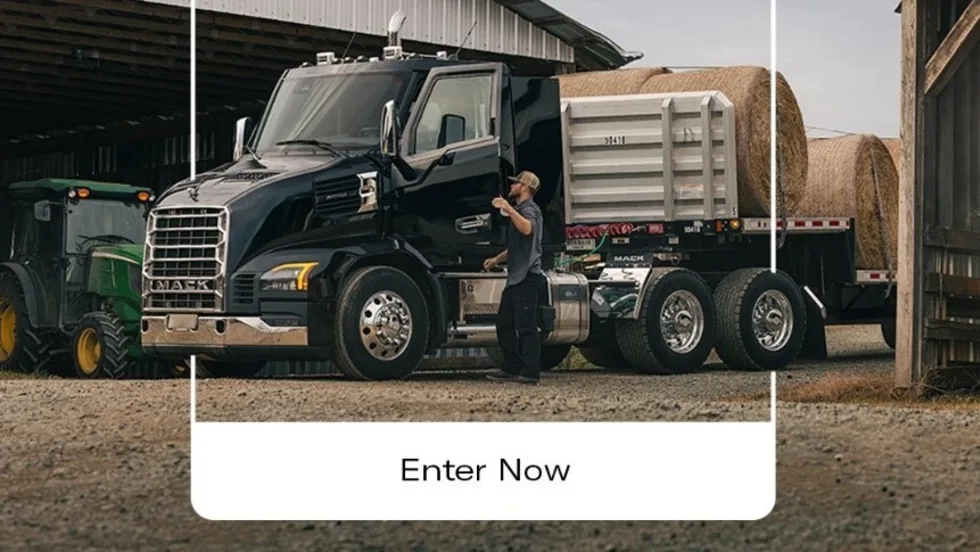 Photo of a Mack Truck and headline for 2027 Mack Calendar Contest and Enter Now.