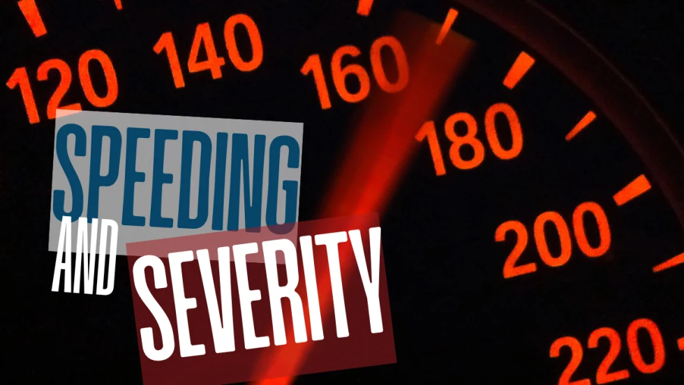 Speedometer showing high speed, representing how increased driving speed raises crash severity and risk of serious injury or fatal accidents.