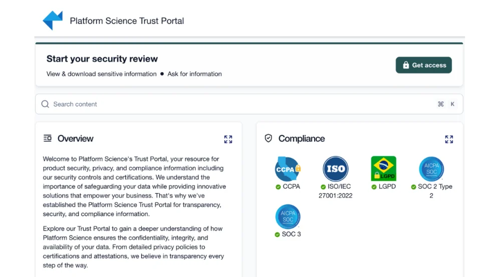 Computer screenshot of a safety and compliance application on a computer screen.