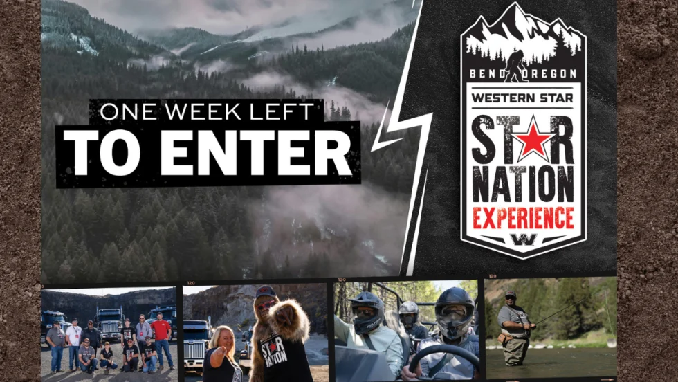 Image of mountains and multiple small images of truck drivers, headline Last Week to Enter and logo for Star National Experience.