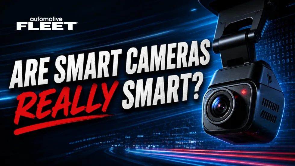 Thumbnail with bold text reading “Are Smart Cameras Really Smart?” alongside a close-up of a vehicle dash cam with a futuristic digital background.