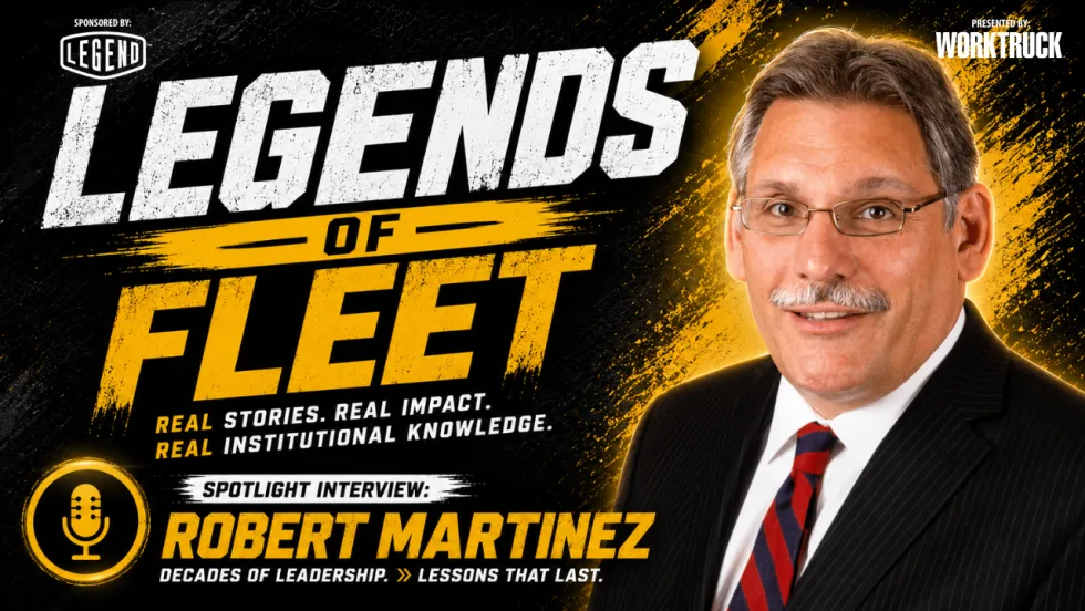 Fleet Legends graphic featuring Robert Martinez, retired fleet manager and 2026 Tom Johnson Award winner, with Work Truck and Legend Fleet branding.