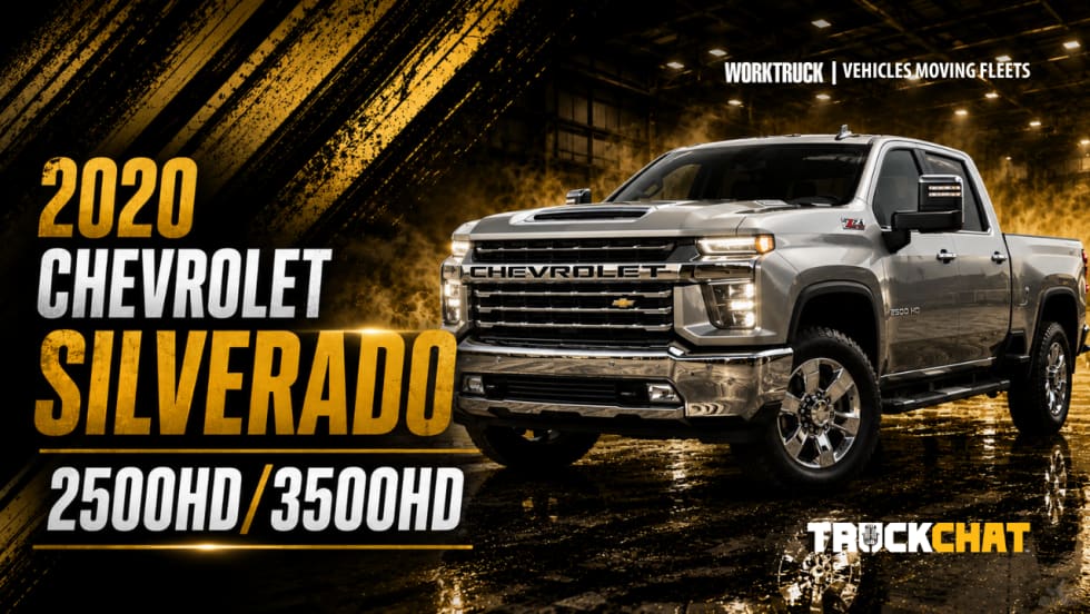 2020 Chevrolet Silverado 2500HD/3500HD with gold accents and Work Truck, Vehicles Moving Fleets, Truck Chat logos
