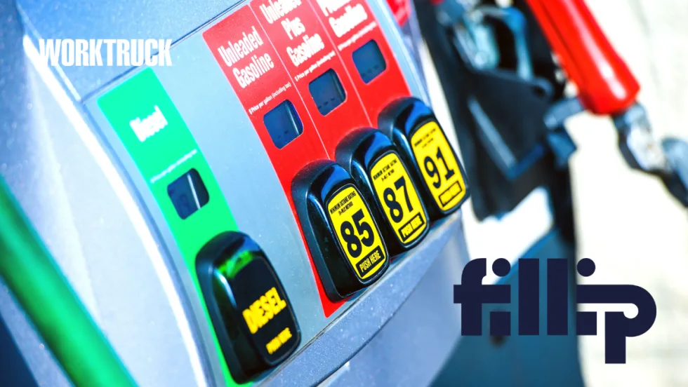 Close-up of fuel pump selection buttons for diesel and gasoline grades at a fueling station, representing digital fuel payment and fleet fueling technology.