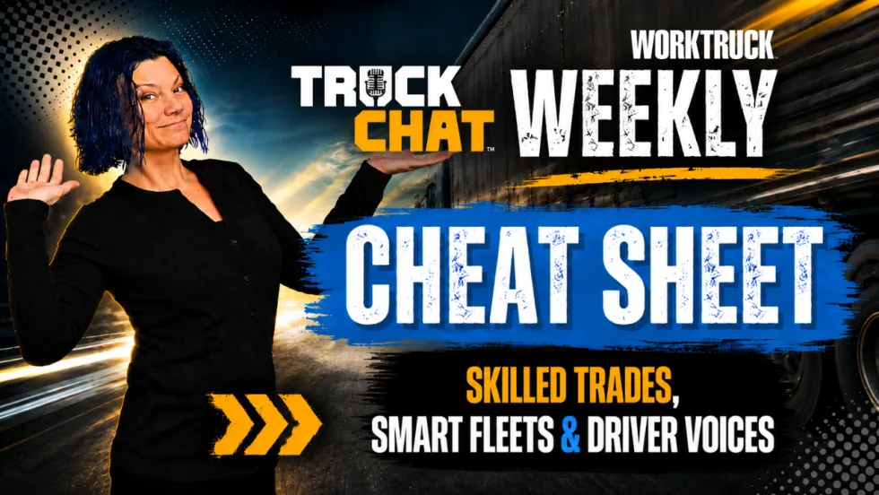 Truck Chat Weekly Cheat Sheet thumbnail featuring Lauren Fletcher against a truck-themed background with bold text reading “Skilled Trades, Smart Fleets & Driver Voices.” The graphic highlights workforce development, fleet leadership, and driver-focused industry trends