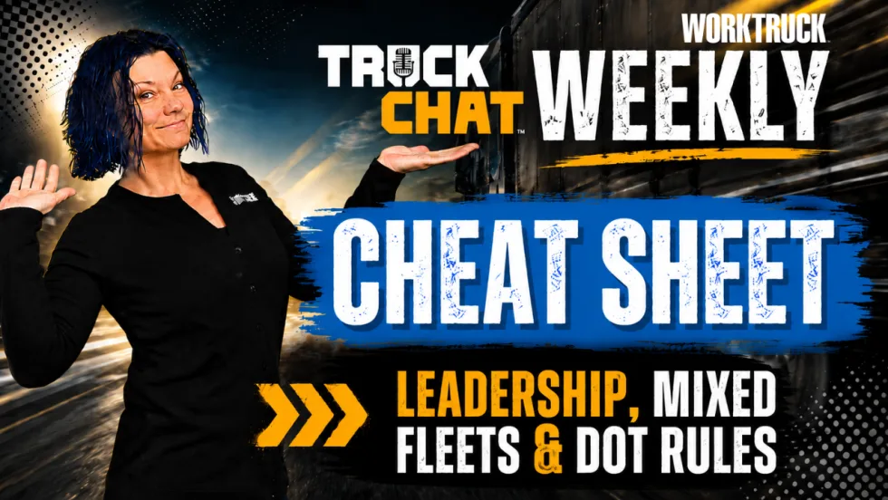 YouTube thumbnail featuring Lauren Fletcher beside a moving truck graphic with bold text reading “Truck Chat Weekly Cheat Sheet” and “Leadership, Mixed Fleets & DOT Rules.”