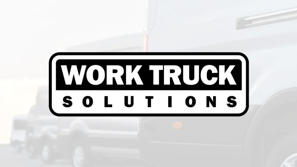 Work Truck Solutions logo centered over a faded background featuring commercial work trucks.