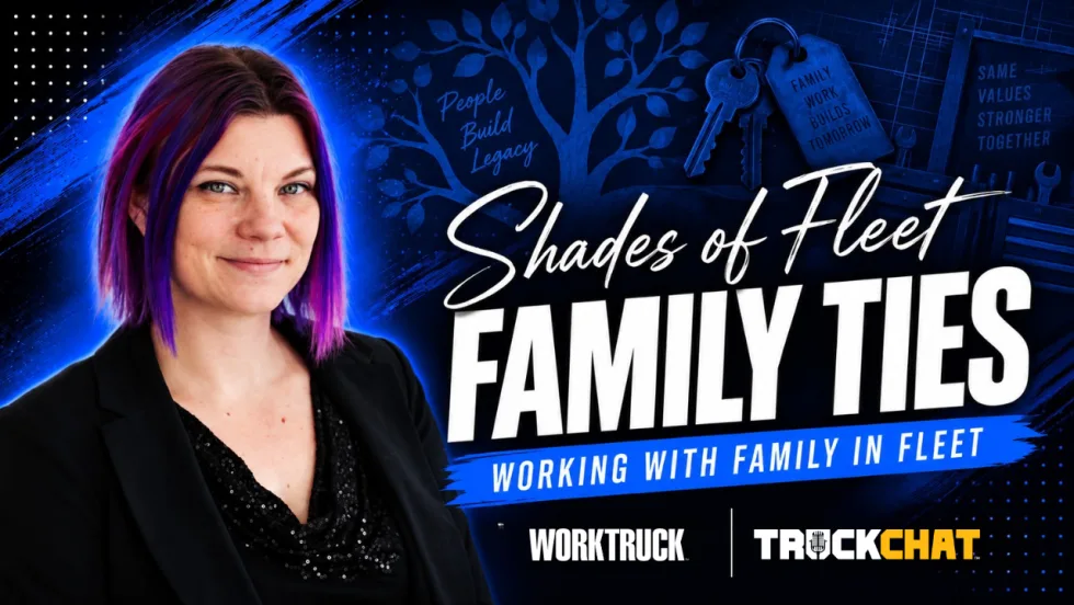 Shades of Fleet “Family Ties” thumbnail with Lauren Fletcher, a family tree graphic, keys, and Work Truck branding.