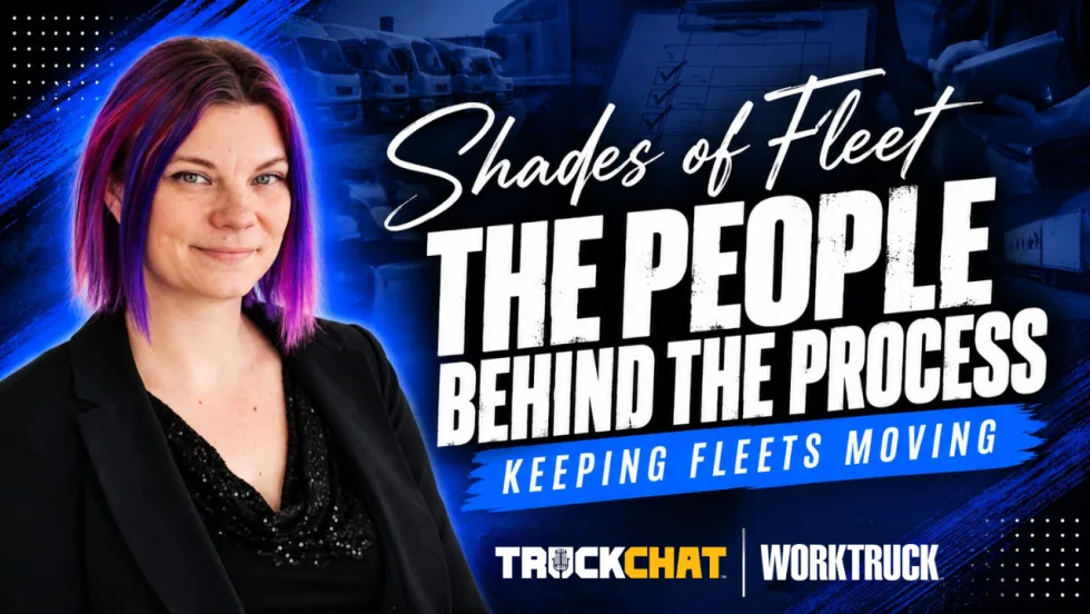 Shades of Fleet video thumbnail featuring Lauren Fletcher beside the text “The People Behind the Process, Keeping Fleets Moving,” with fleet vehicles and logistics imagery in the background.