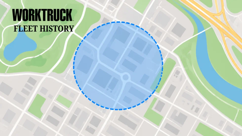 Illustrated map showing a blue circular geofence boundary around a defined geographic area.