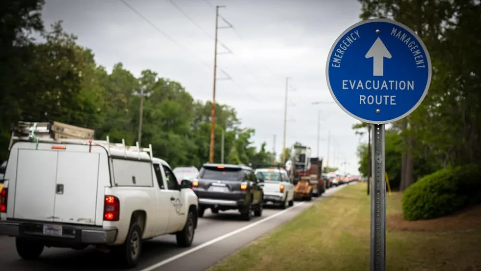 Cars in traffic going to Evacuation Route