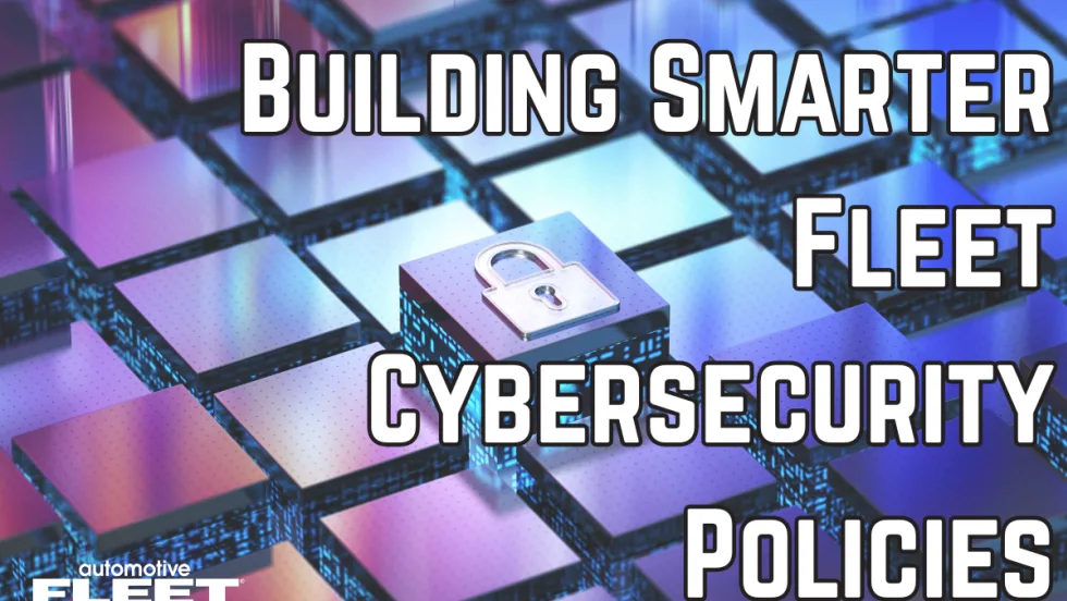 Futuristic background with Building Smarter Fleet Cybersecurity Policies overlay