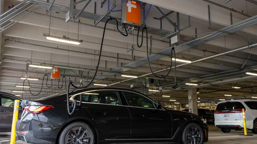 Overheard EV charger setup