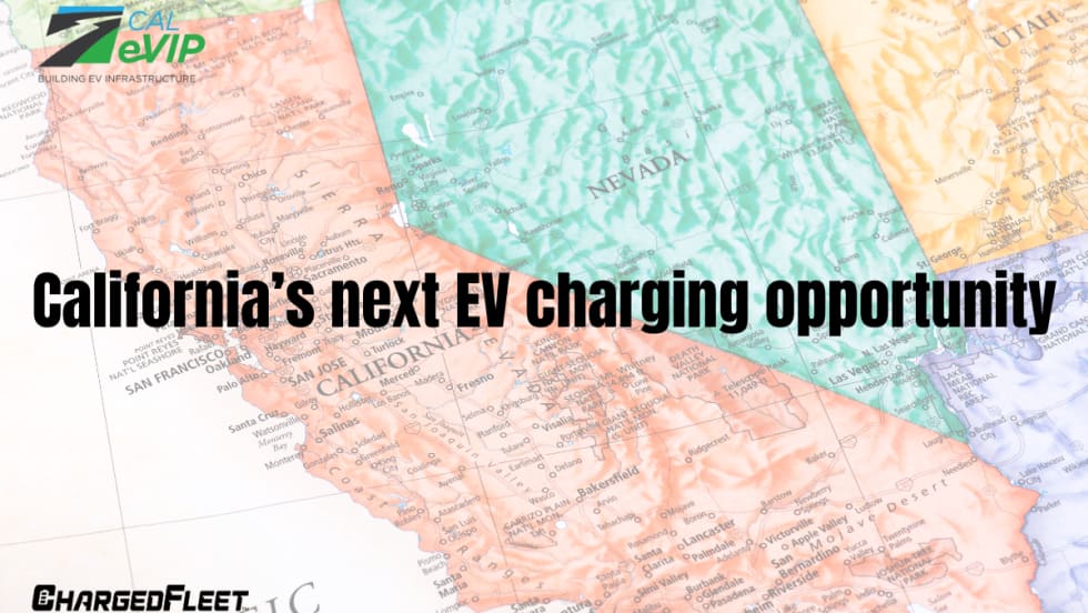 A California state outline with a Charged Fleet logo on the bottom left,