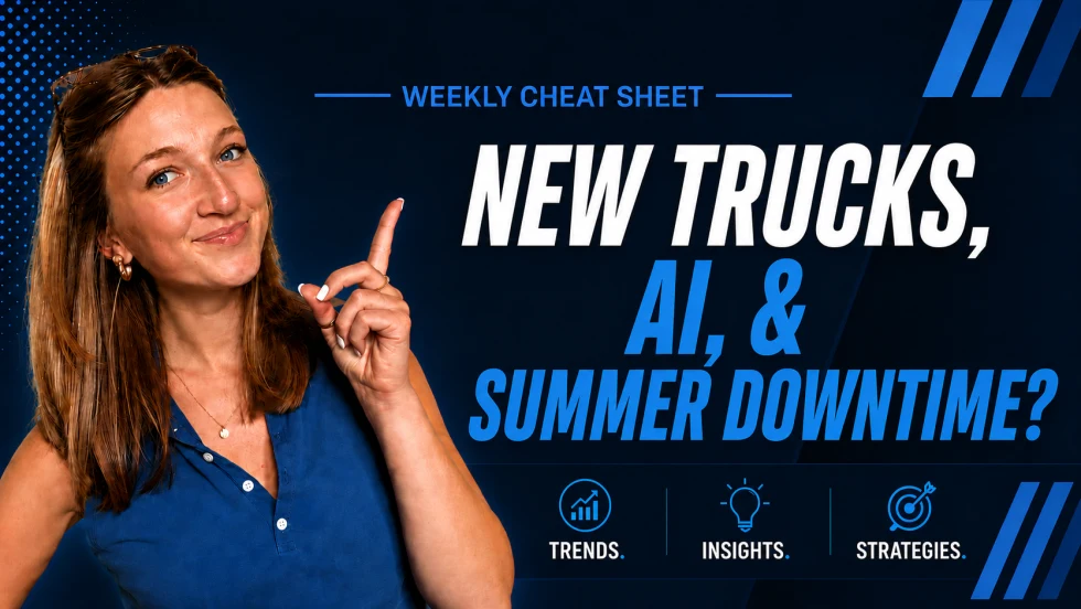 An Automotive Fleet news recap thumbnail with a woman in a blue shirt pointing at the title. 