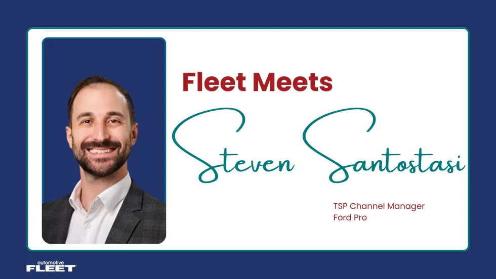 A graphic with Ford Pro's Steven Sanstostasi's headshot on it representing the Fleet Meets series.