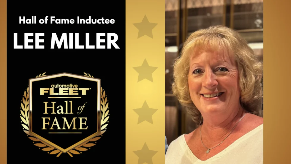 Automotive Fleet Hall of Fame graphic honoring Lee Miller, retired director of fleet services for Boehringer Ingelheim.