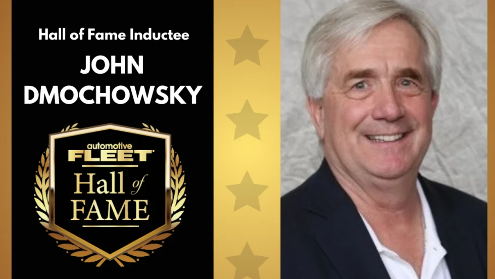 Automotive Fleet Hall of Fame graphic honoring John Dmochowsky, retired senior global fleet manager for Mondelēz International.