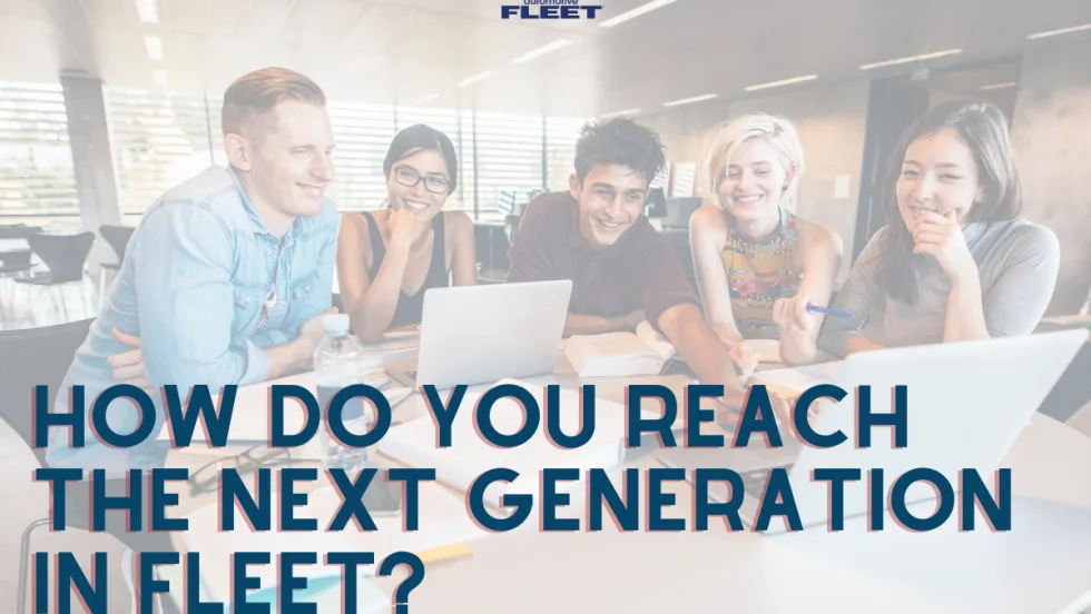 oung professionals collaborate around laptops in an office, illustrating efforts to introduce the next generation to careers in fleet management.