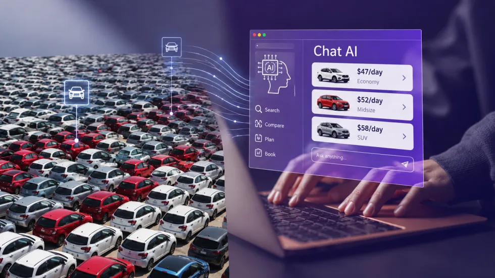 A traveler searches for rental cars with an AI bot