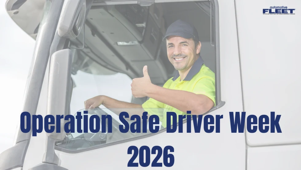 Smiling commercial truck driver gives a thumbs-up from inside a tractor cab during Operation Safe Driver Week 2026, highlighting fleet safety, responsible driving and enforcement awareness.