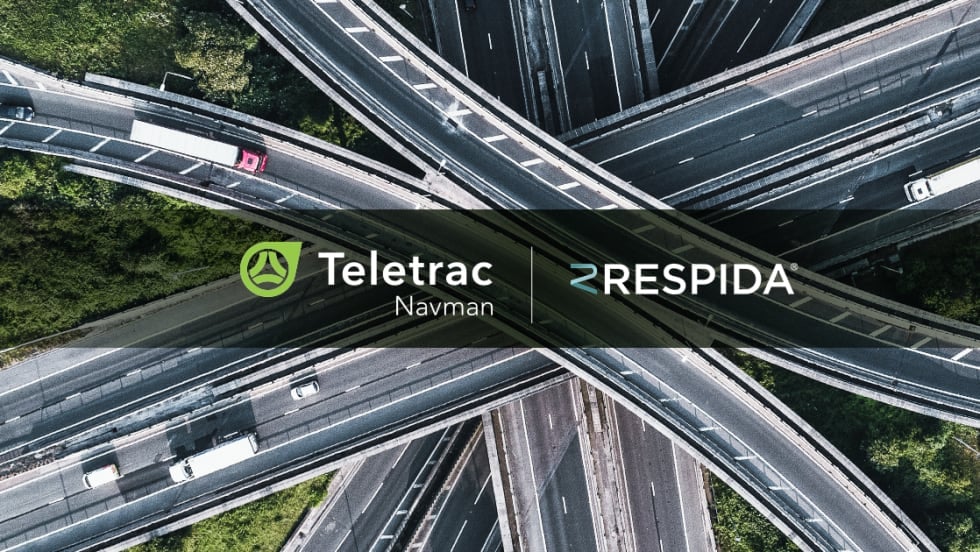 Aerial view of a multi-level highway interchange with Teletrac Navman and Respida logos, representing Teletrac Navman’s acquisition by Respida Capital and future growth in fleet management.