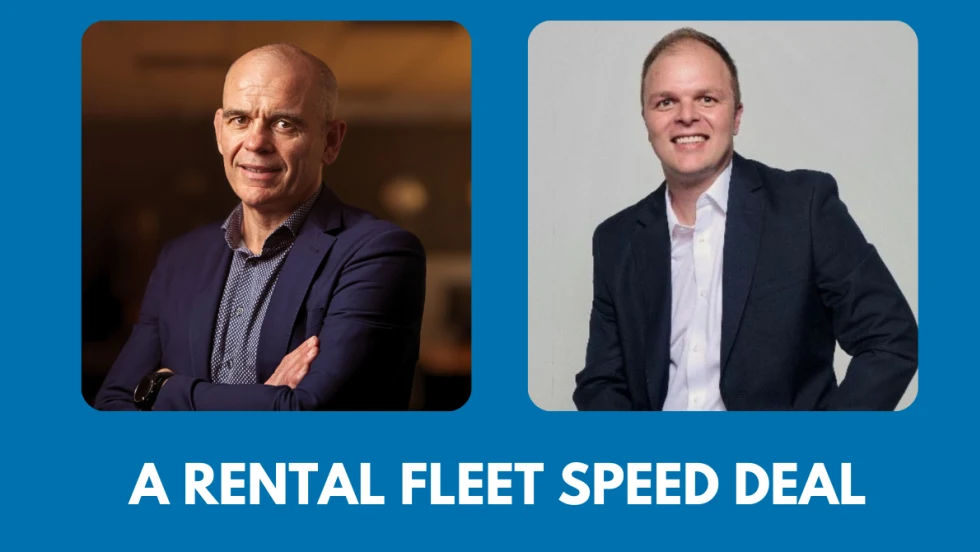 Photos of CEOs Colm Brady and Francois Kruger on a blue background and above a headline.