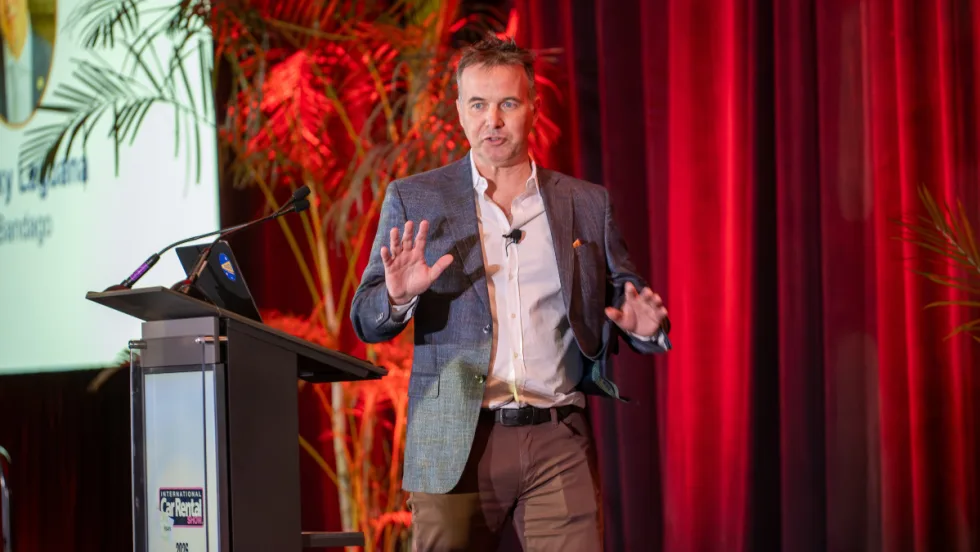 ACRA Chairman Sharky Laguana on stage at the ICRS event in Grapevine, Texas.