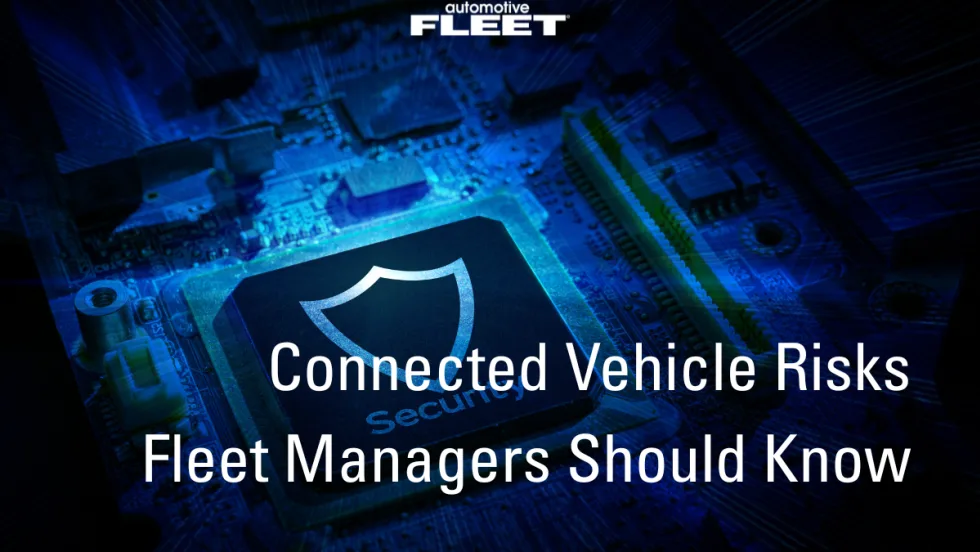 a blue background that looks like technology security with Connected vehicle risks every fleet manager should know overlay