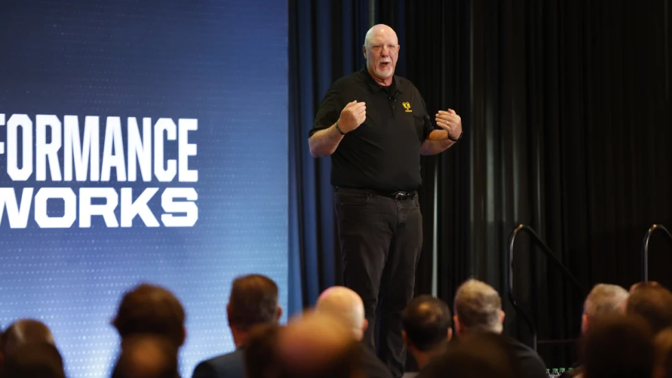 Stellantis executive talks from stage