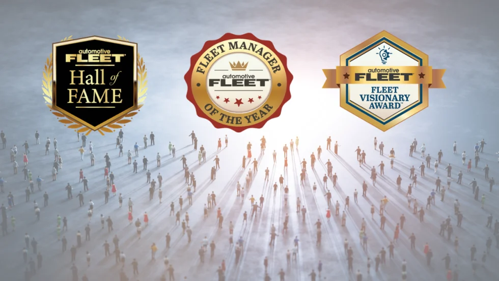 three award logos with crowd underneath