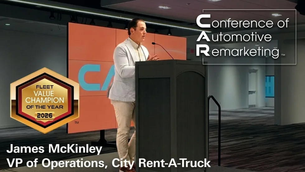 James McKinley stands on the stage during the 2026 CAR Conference and speaks about his acceptance of the Value Champion of the Year Award.