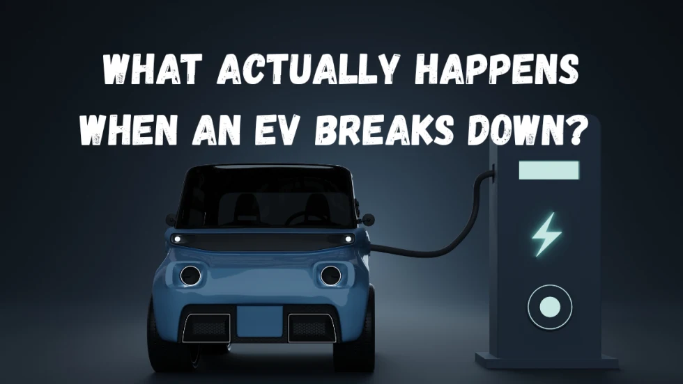 An electric vehicle (EV) plugged into a charger with a caption over the image